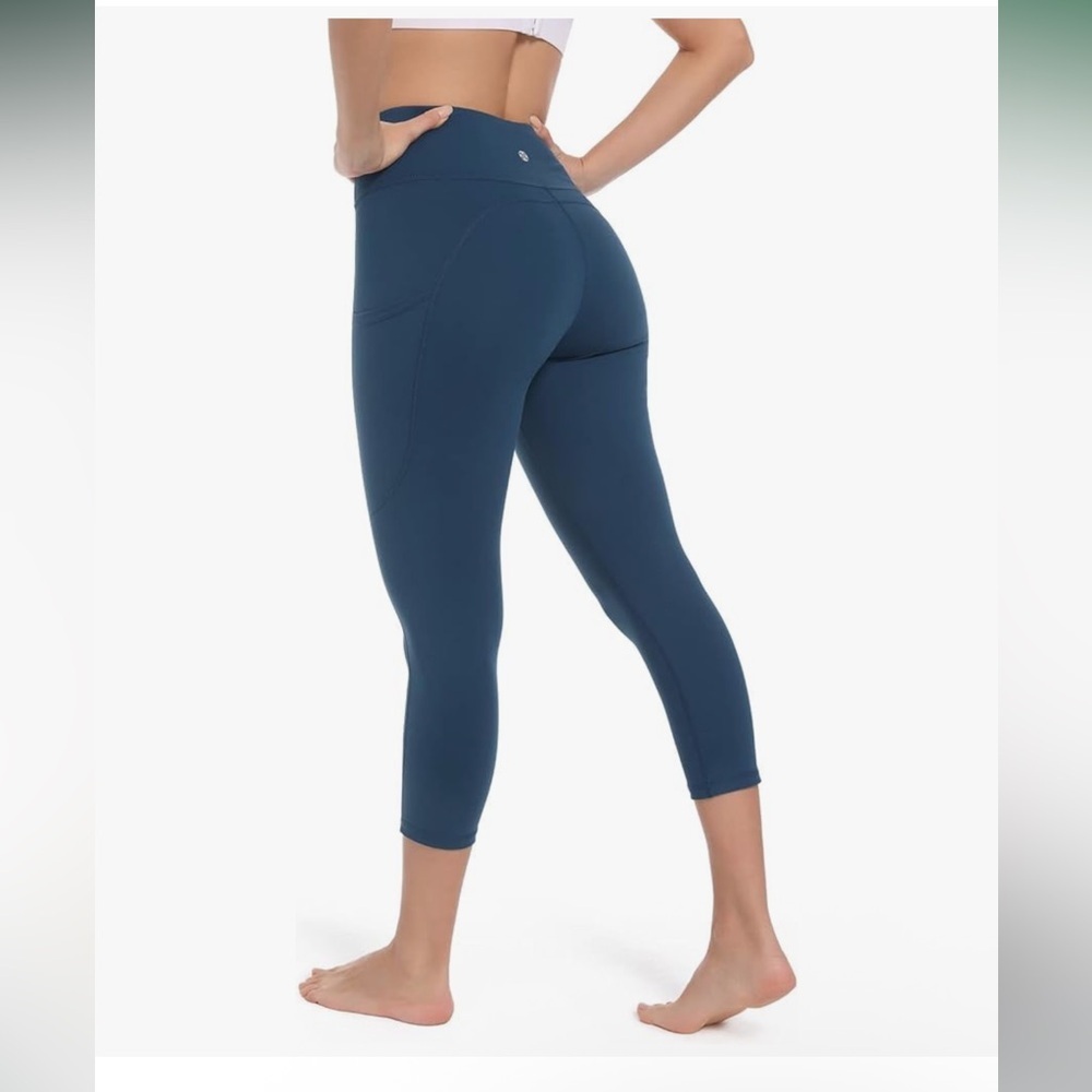 Dark Ocean Blue Capri Women's Leggings side pockets - Picture 5 of 7